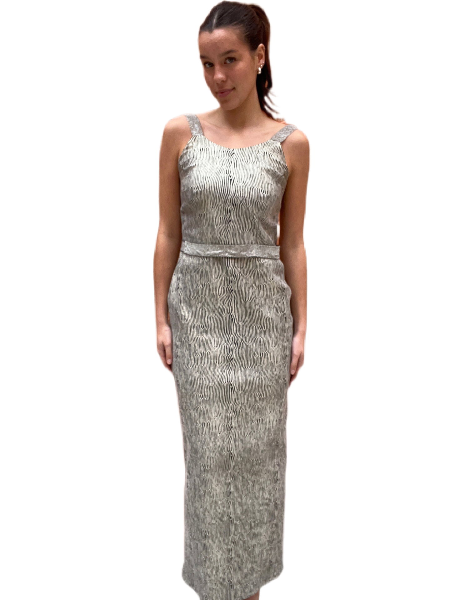 Carla Zampatti Black & Silver Dress. Size: 10