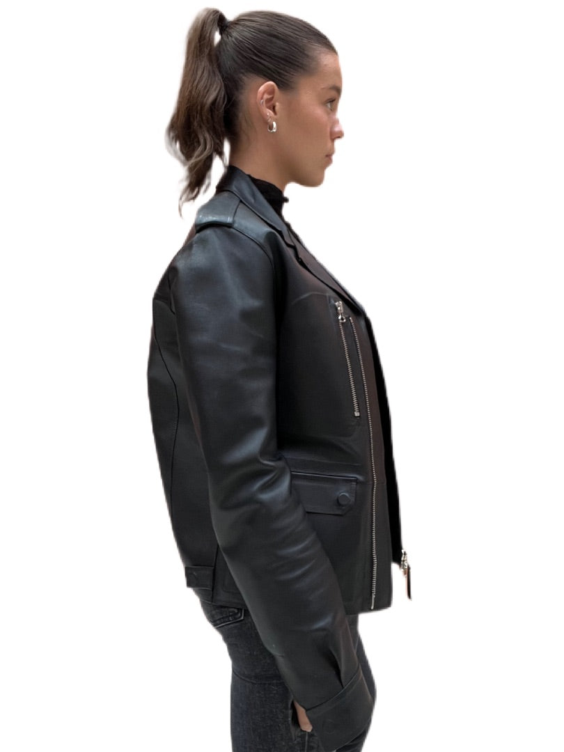 Lanvin Black Leather Bomber Jacket. Size: 54