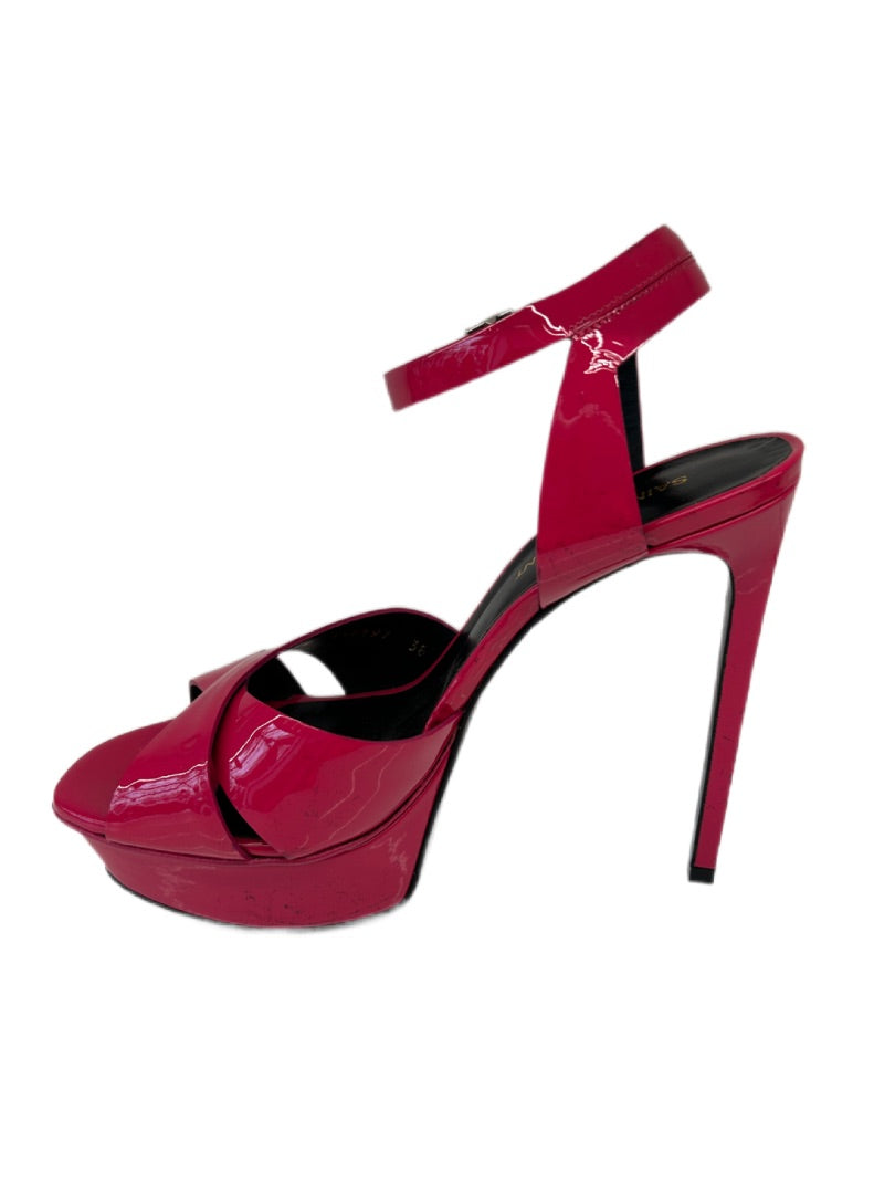 Saint Laurent Pink Patent Tribute Heels. Size: 38