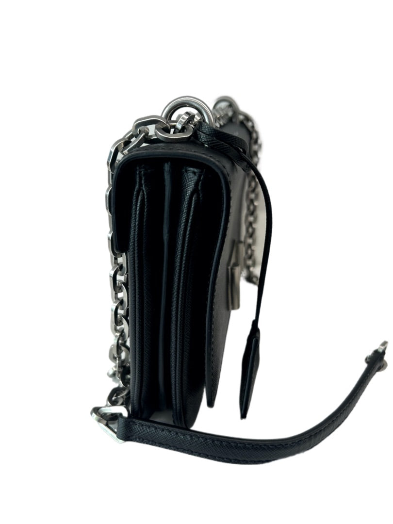 Prada Black Saffiano Lux Chain Lock Flap Bag