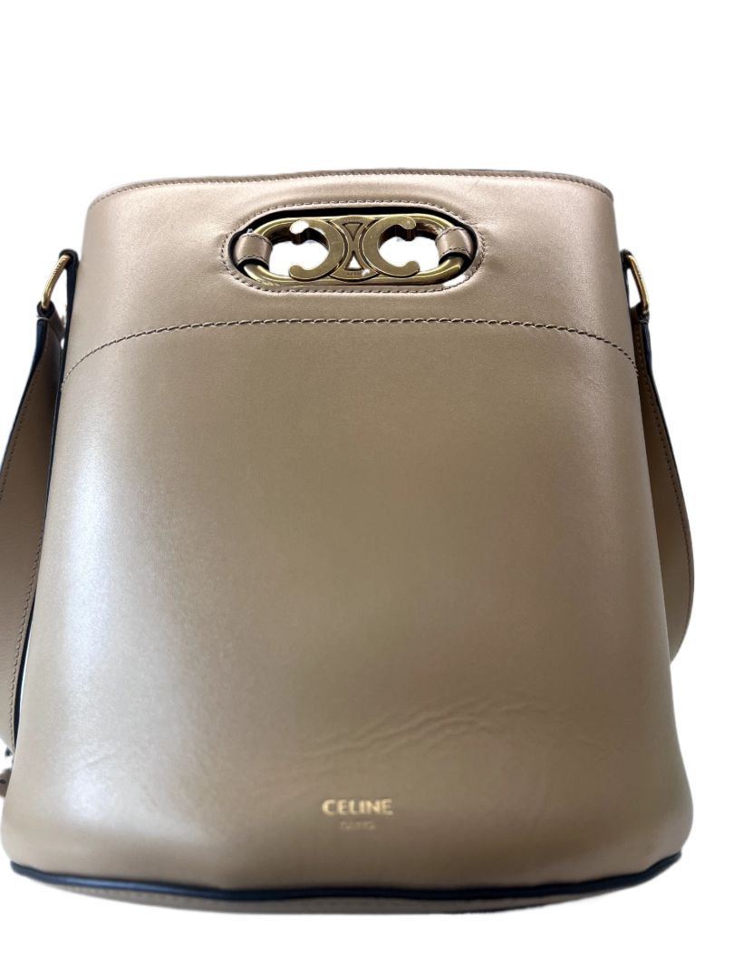 Celine Tan Bucket Bag with Gold Hardware. Size: