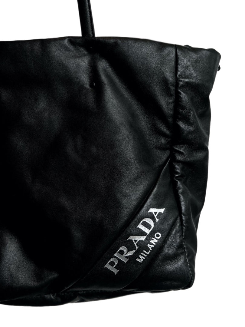 Prada Black Nappa Leather Tote Bag w Silver Branding