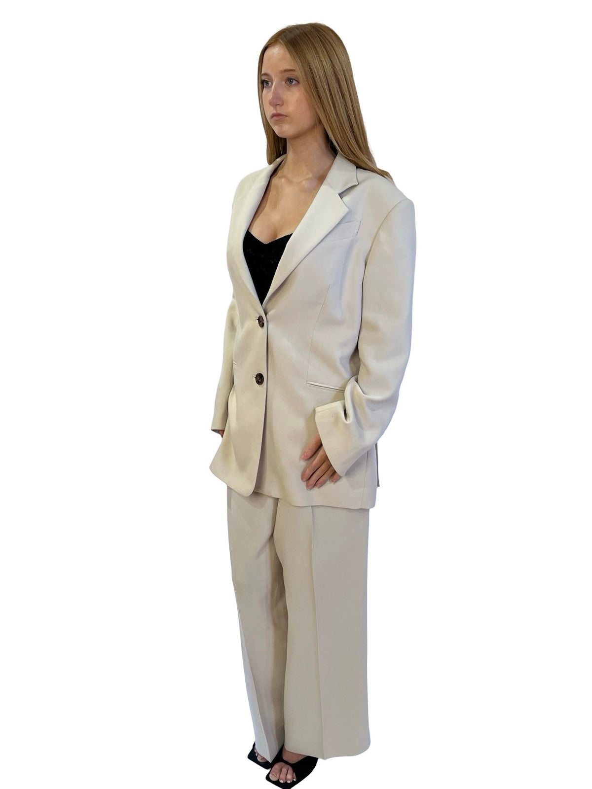 Shona Joy Neutral Blazer & Pants Set. Size: 8 & 10