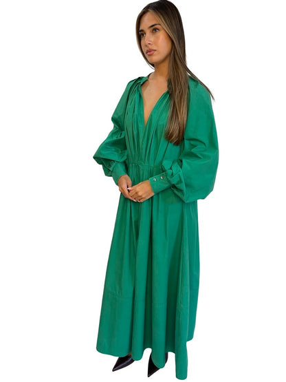 CO Green Waist Pleat Dress. Size: L