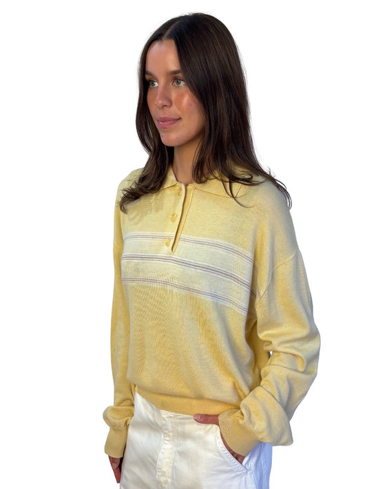 Low Classic Yellow Striped Wool Pique Polo Knit. Size: M