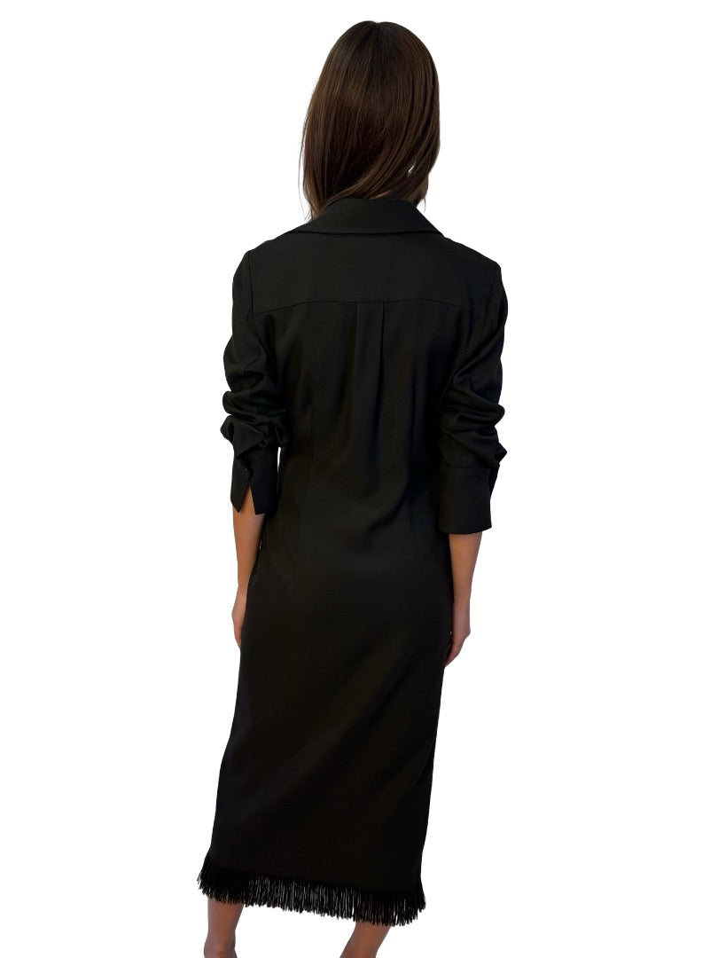 Beatrice Brown Twill Coat w/ Fringe Trim. Size: M