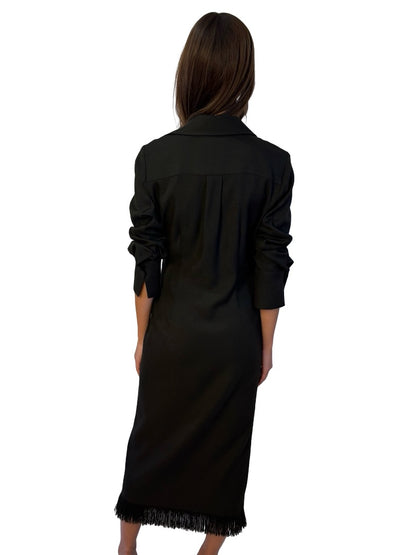 Beatrice Brown Twill Coat w/ Fringe Trim. Size: M