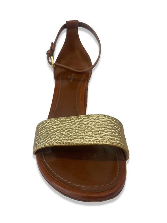 Louis Vuitton Brown / Gold Leather Studded Block Heel Sandal. Size: 40