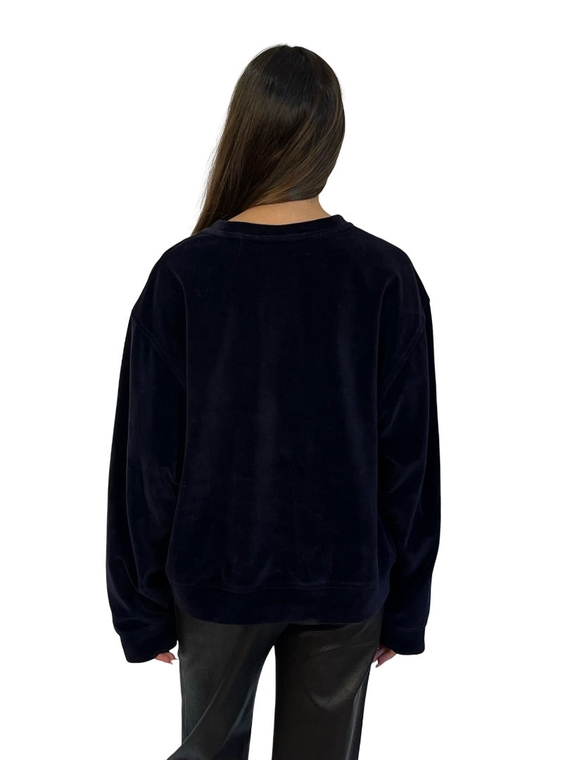 alexanderwang.t Navy Velvet Crystal Logo Sweater. Size: L