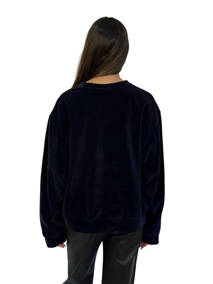 alexanderwang.t Navy Velvet Crystal Logo Sweater. Size: L