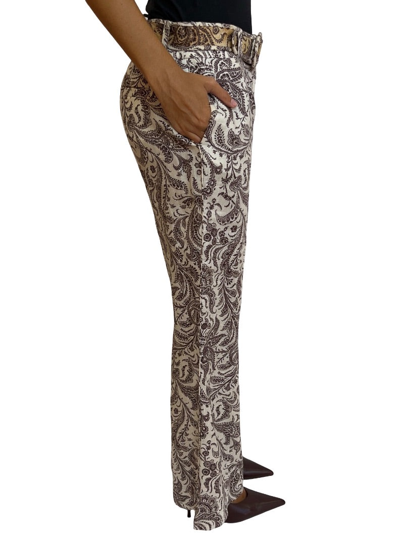 Zimmermann Neutral / Brown Paisley Print Linen Pants w/ Belt. Size: 0