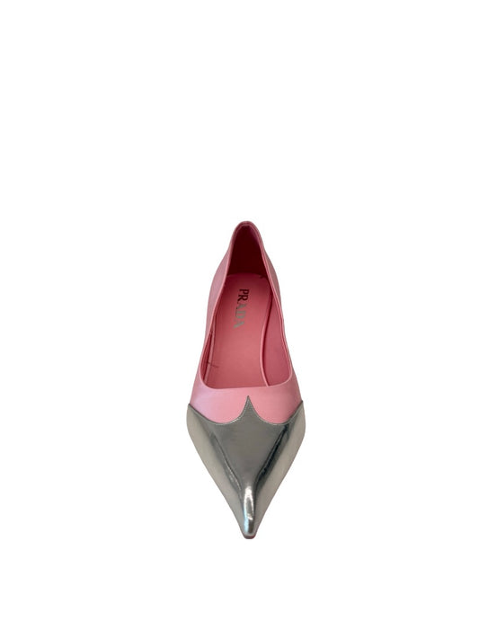 Prada Pink Satin Pump w/ Leather Silver Toe. Size: 38