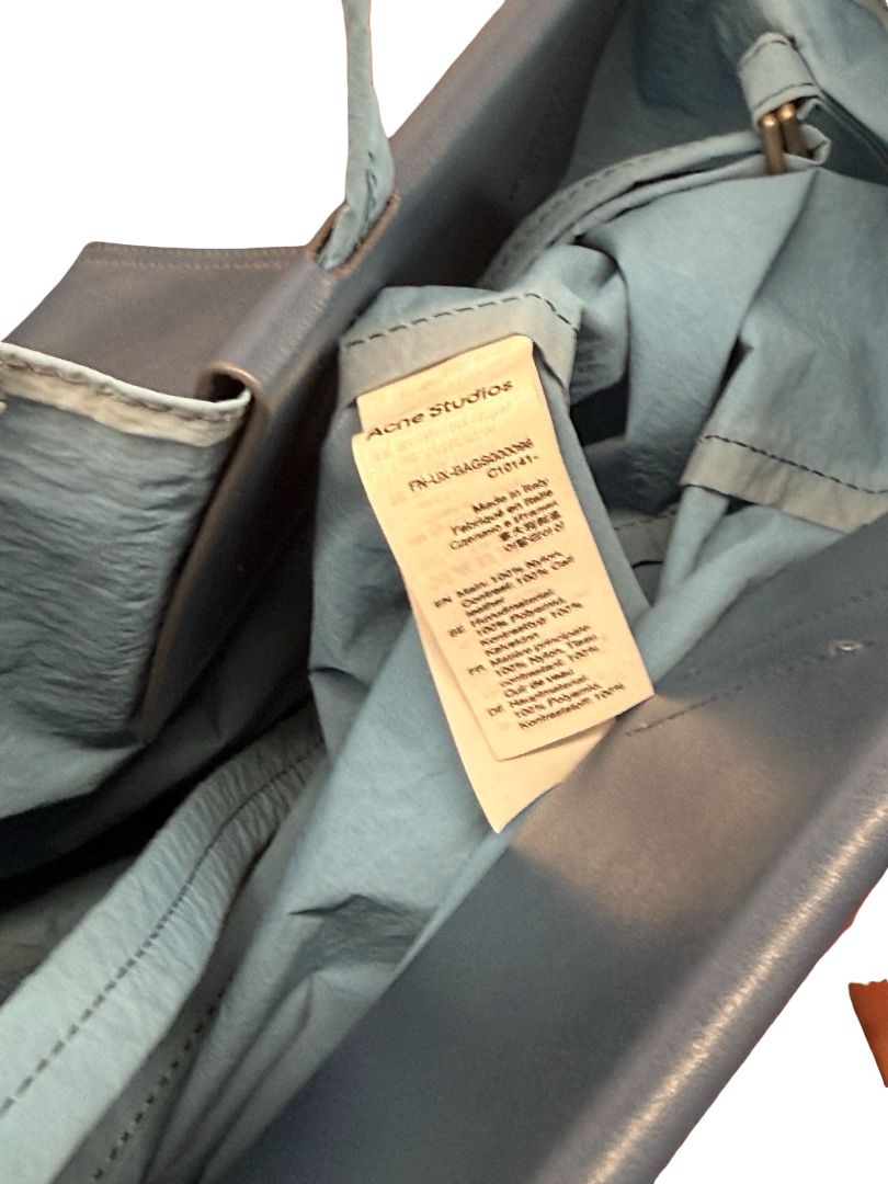 Acne Studios Powder Blue Baker Out Canvas & Leather Tote Bag.