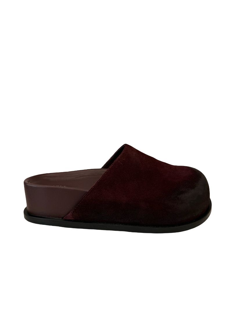 Deadly Ponies Merlot Suede Clog Slide. Size: 37