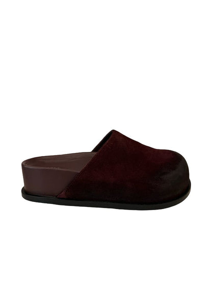 Deadly Ponies Merlot Suede Clog Slide. Size: 37