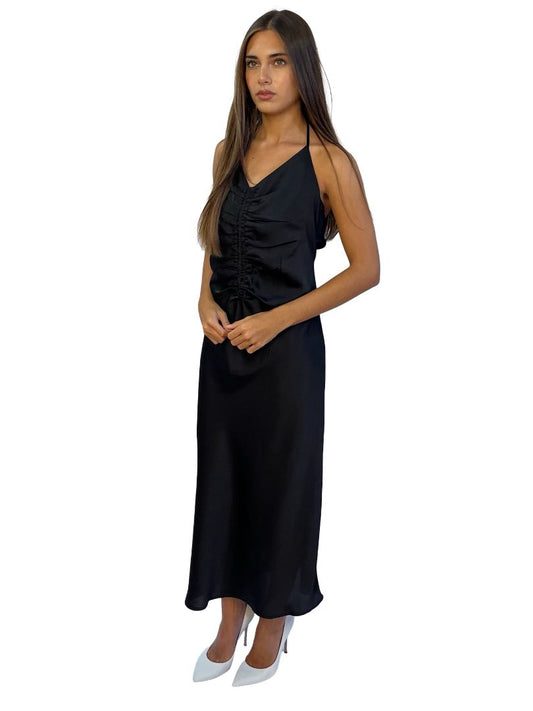 Elli White Black Ruched Halter Dress. Size: M