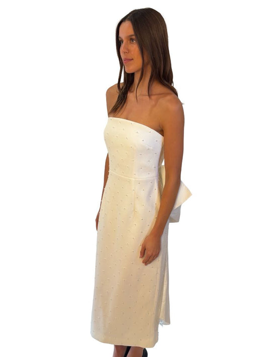 Rebecca Vallance White Strapless Pearl Embellished Dress. Size: 10