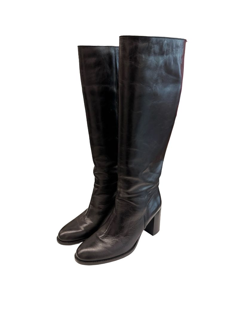 Husk Black Leather Knee High Boots. Size: 38