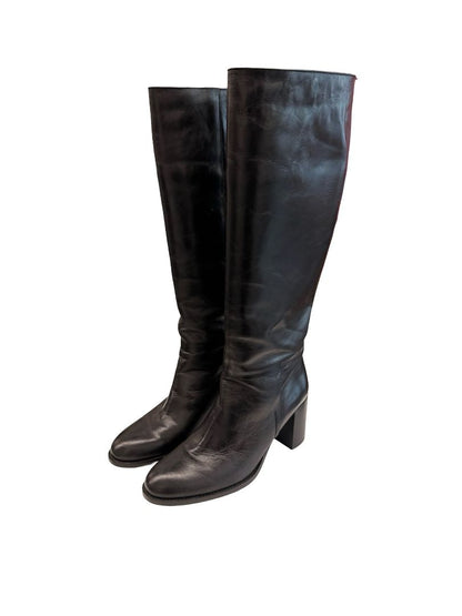 Husk Black Leather Knee High Boots. Size: 38