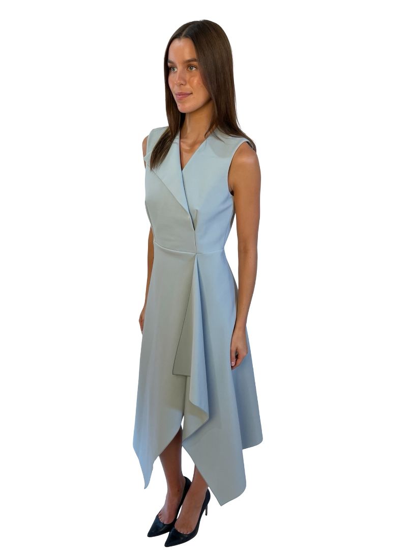 Dion Lee Slate Blue Asymmetric Tailored Midi Dress. Size: 10