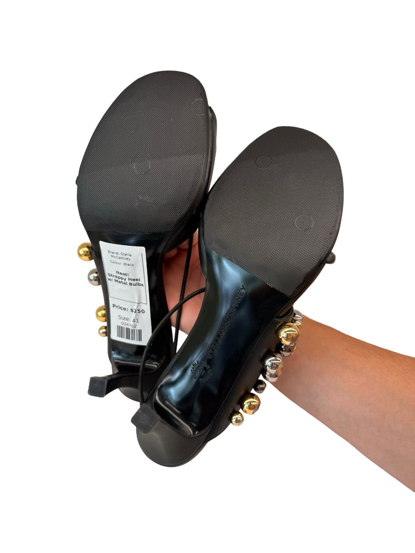 Stella McCartney Black Strappy Heel w/ Metal Bulbs. Size: 41