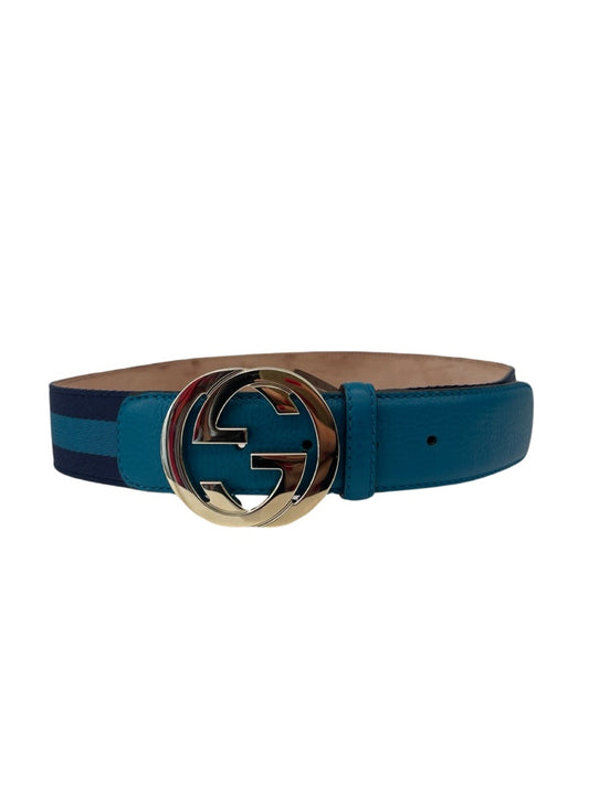 Gucci Blue Web Accent Leather Belt. Size: M