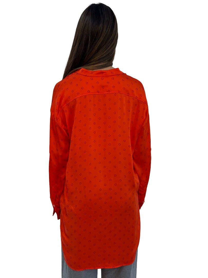 Scanlan Theodore Orange Red Horseshoe Print Silk Shirt. Size: 8