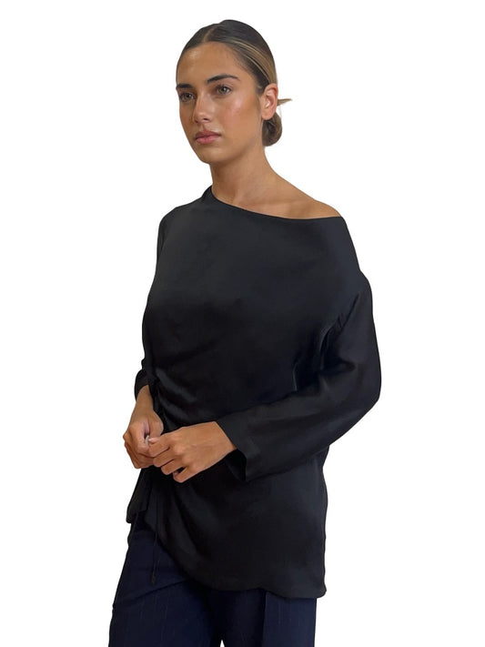 Marithé + François Girbaud Black Silk Ruched Top. Size: 44
