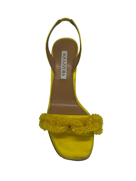 Aquazzura Yellow Crystal Chain Sling Back Heel. Size: 37.5