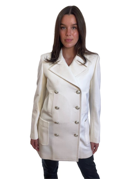 Chanel Cream Wool CC Button Double Breasted Coat. Size: 36