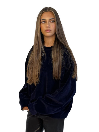 alexanderwang.t Navy Velvet Crystal Logo Sweater. Size: L
