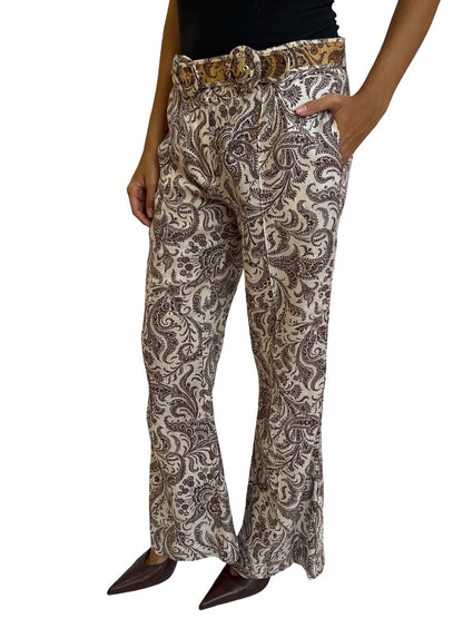 Zimmermann Neutral / Brown Paisley Print Linen Pants w/ Belt. Size: 0