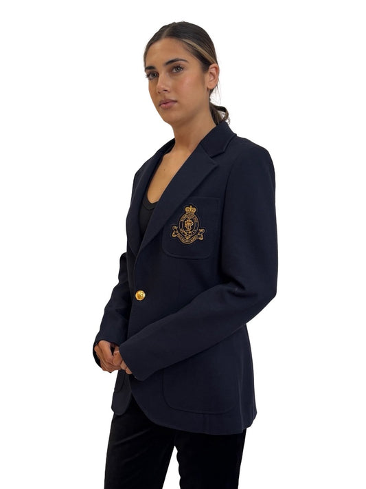 Polo by Ralph Lauren Navy Embroidered Pocket Blazer. Size: 6