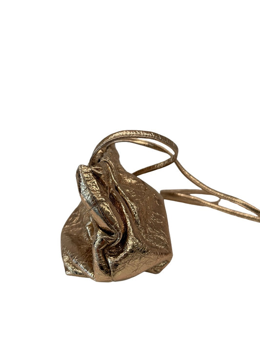 A-Esque Metallic Gold Puffa Leather Crossbody Bag / Clutch. Size: Mini