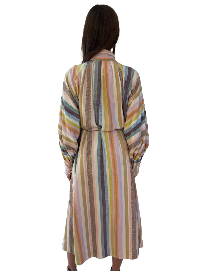 Alemais Multicolour Striped 'Josephine' Cotton Shirtdress W Belt. Size: 12