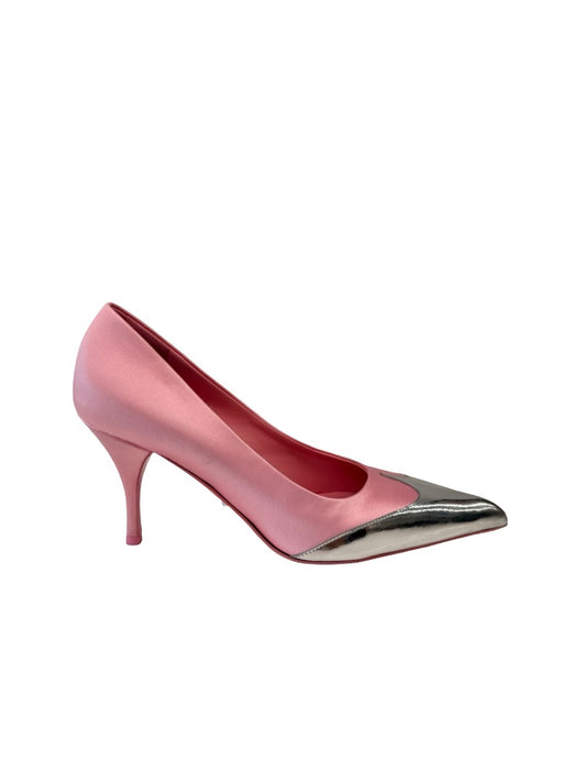 Prada Pink Satin Pump w/ Leather Silver Toe. Size: 38