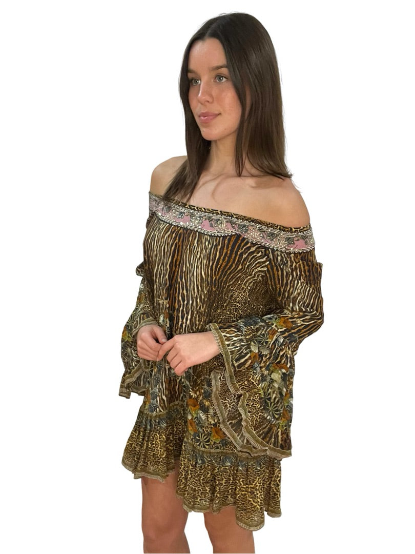 Camilla Animal Print Multi-Colour Wild Azal A Line Frill Dress. Size: XS