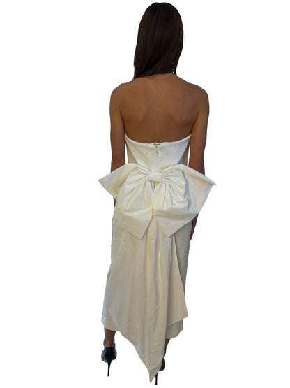 Rebecca Vallance White Strapless Pearl Embellished Dress. Size: 10