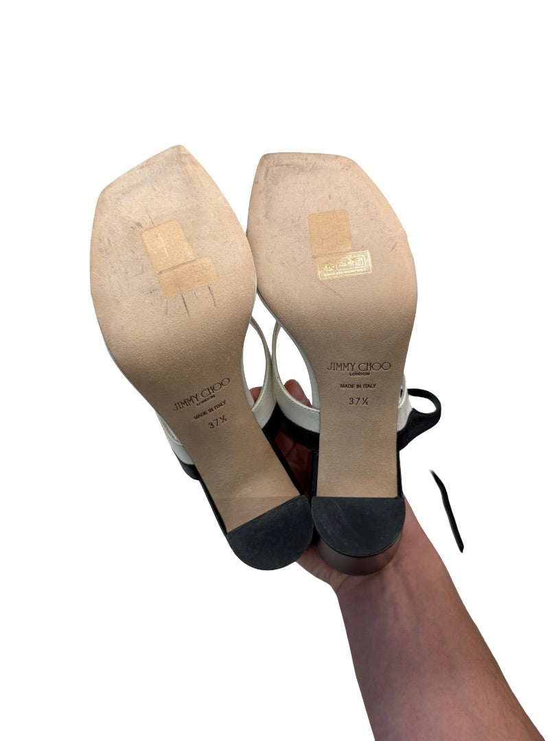 Jimmy Choo Black/White Two Tone '85mm Azie' Block Heel. Size: 37.5
