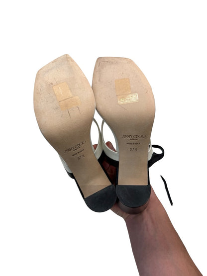 Jimmy Choo Black/White Two Tone '85mm Azie' Block Heel. Size: 37.5