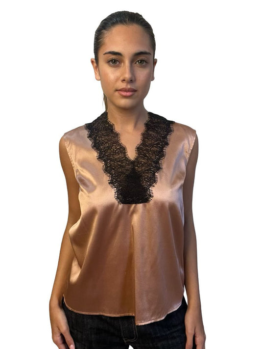Scanlan Theodore Antique Rose Silk Lace Trim Tank. Size: 8