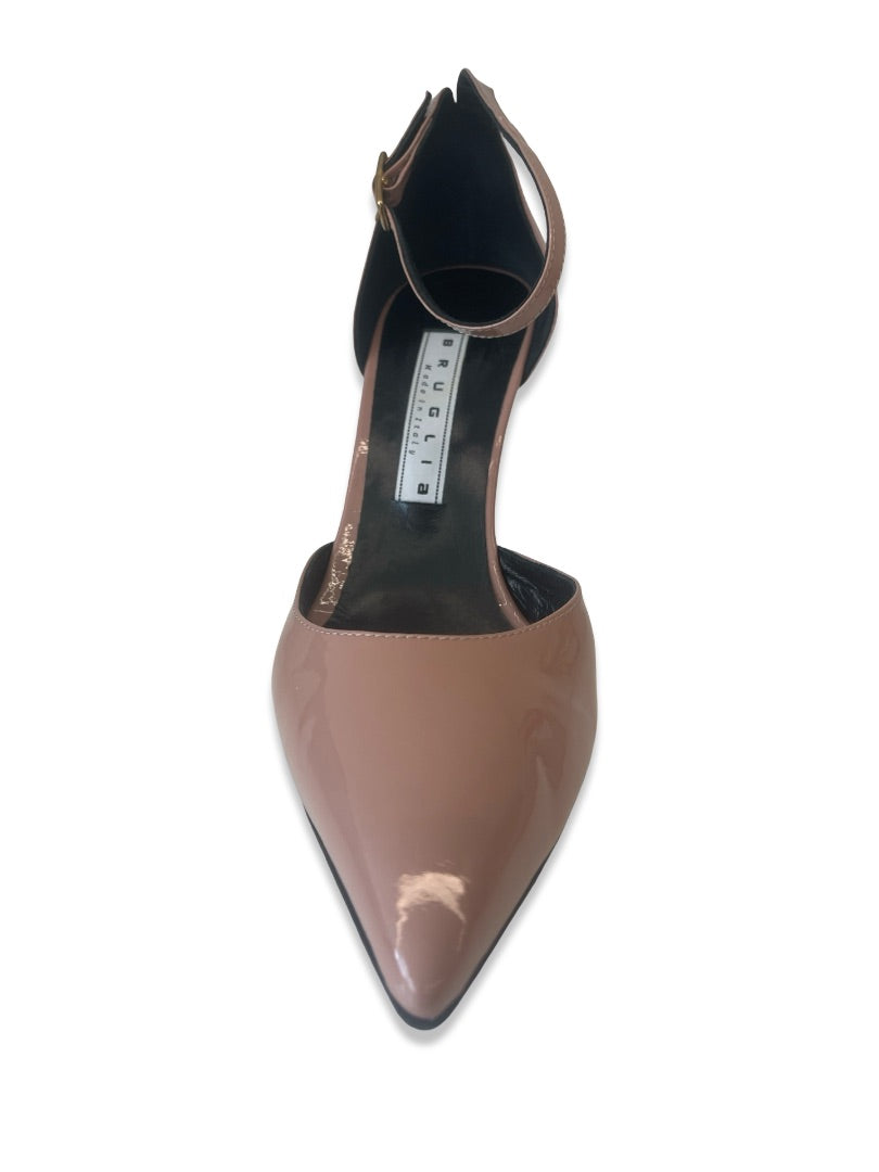Bruglia Blush Pink Patent Pointed Heels w Ankle Strap. Size: 39