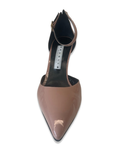 Bruglia Blush Pink Patent Pointed Heels w Ankle Strap. Size: 39