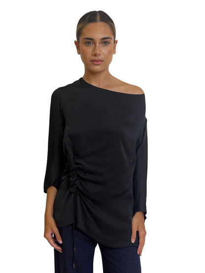 Marithé + François Girbaud Black Silk Ruched Top. Size: 44