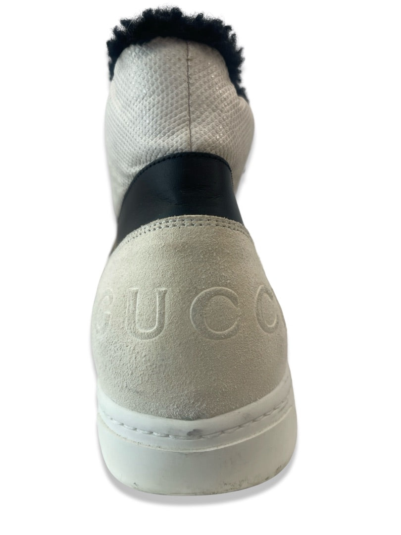 Gucci Black / White High Top Leather & Shearling Sneaker. Size: 10.5