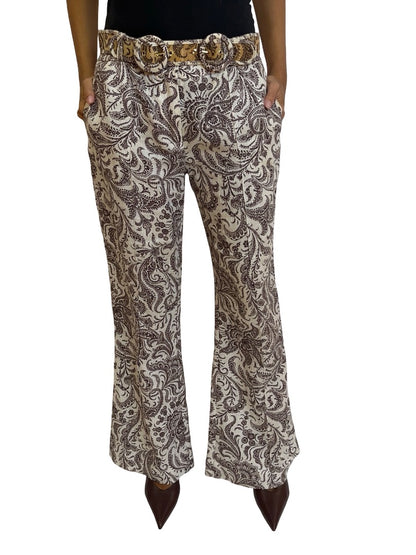 Zimmermann Neutral / Brown Paisley Print Linen Pants w/ Belt. Size: 0