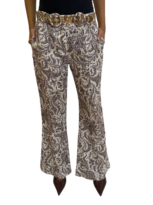 Zimmermann Neutral / Brown Paisley Print Linen Pants w/ Belt. Size: 0