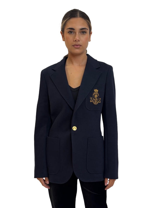 Polo by Ralph Lauren Navy Embroidered Pocket Blazer. Size: 6