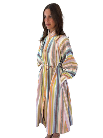 Alemais Multicolour Striped 'Josephine' Cotton Shirtdress W Belt. Size: 12