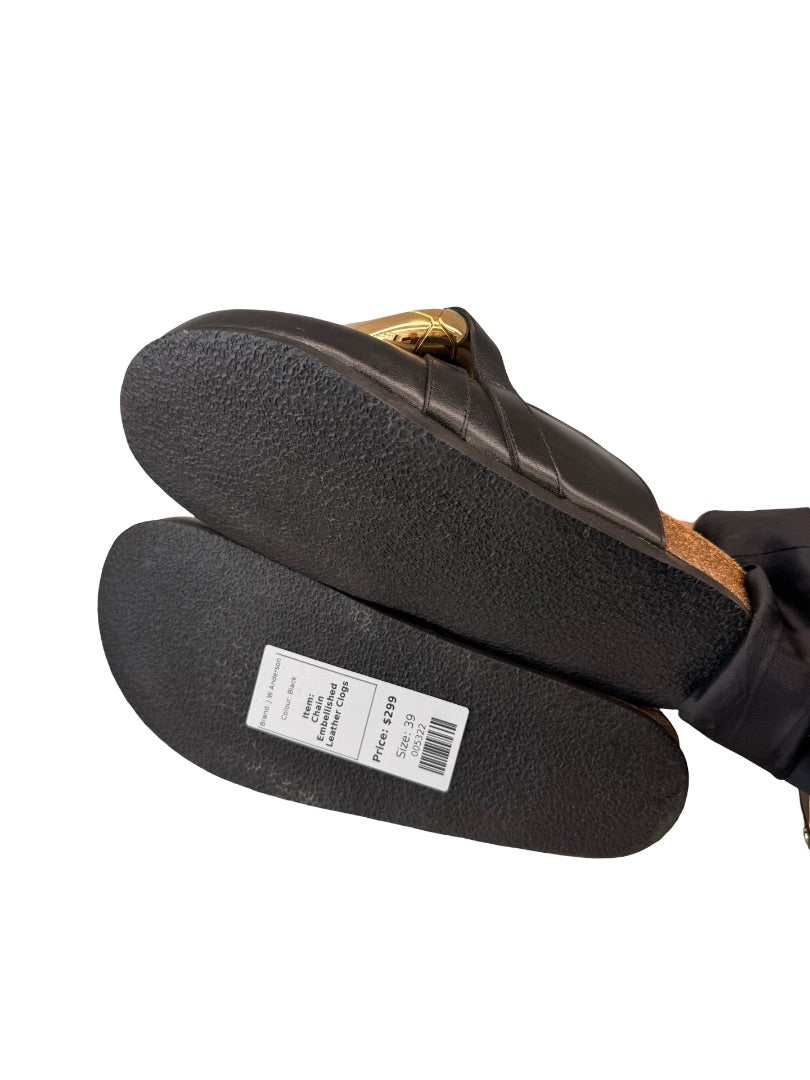J.W Anderson Black Chain Embellished Leather Clogs. Size: 39